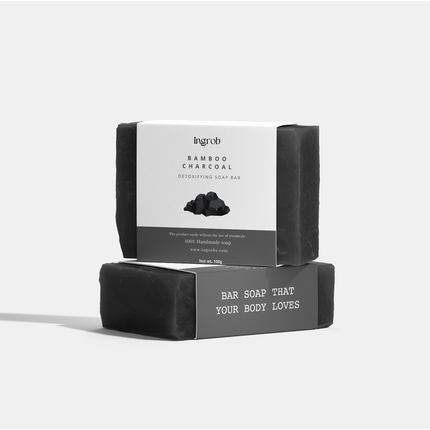 Ingrob Detoxifying Bamboo Charcoal Soap Bar - 100g | Natural & Handmade (Pack of 3)