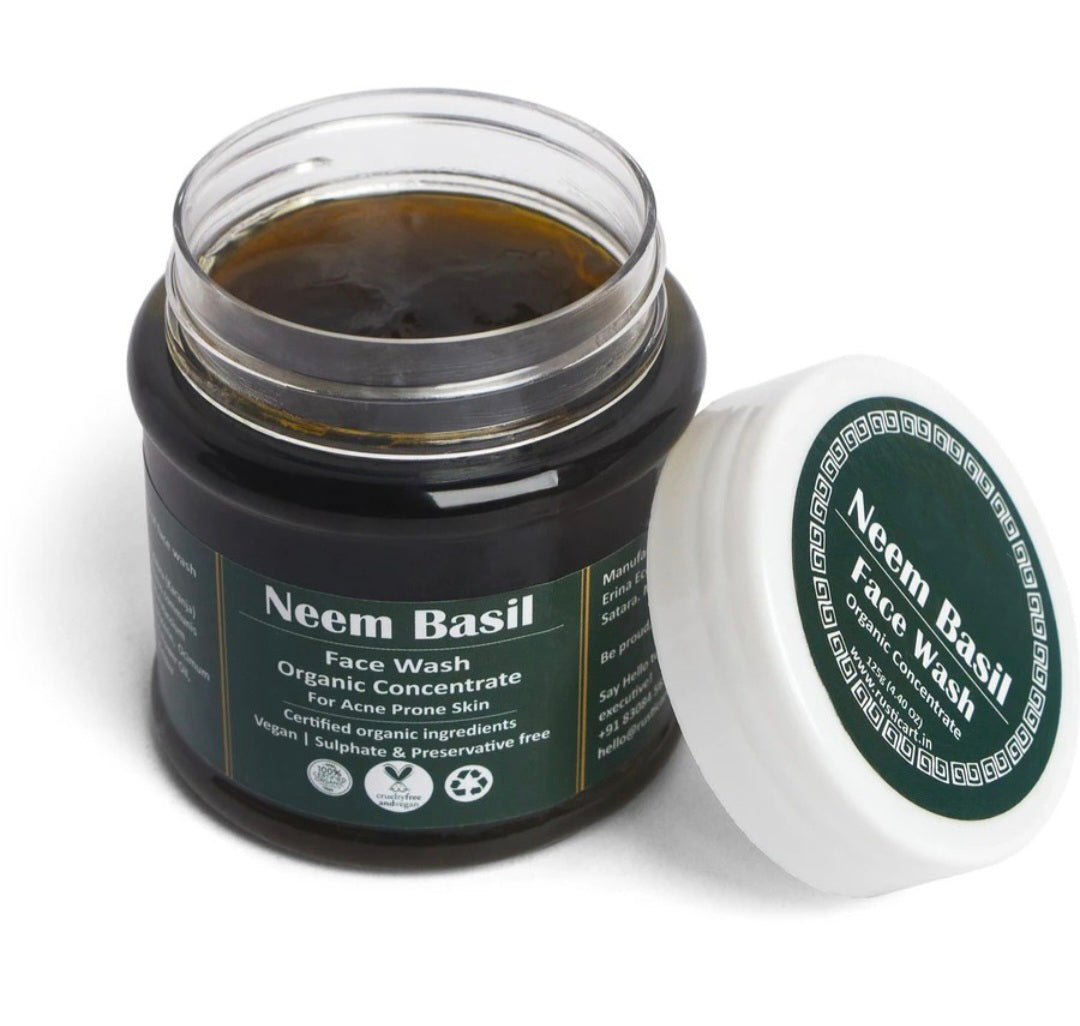 INGROBS Organic Neem Basil Concentrate, Anti Acne Deep Cleansing, SLS Free Face Wash